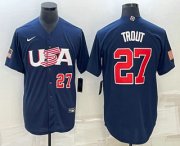 Cheap Men's USA Baseball #27 Mike Trout Number 2023 Navy World Baseball Classic Stitched Jerseys