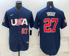 Cheap Men\'s USA Baseball #27 Mike Trout Number 2023 Navy World Baseball Classic Stitched Jerseys