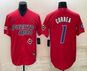 Cheap Men's Puerto Rico Baseball #1 Carlos Correa 2023 Red World Baseball Classic Stitched Jersey