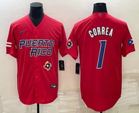 Cheap Men\'s Puerto Rico Baseball #1 Carlos Correa 2023 Red World Baseball Classic Stitched Jersey