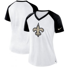 Wholesale Cheap Women\'s New Orleans Saints Nike White-Black Top V-Neck T-Shirt