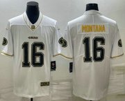 Wholesale Cheap Men's San Francisco 49ers #16 Joe Montana White Gold Stitched Jersey