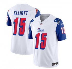 Wholesale Cheap Men\'s New England Patriots #15 Ezekiel Elliott White Blue 2023 F.U.S.E. Vapor Limited Football Stitched Jersey