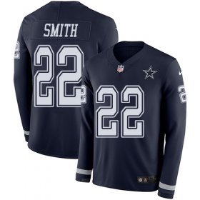 Wholesale Cheap Nike Cowboys #22 Emmitt Smith Navy Blue Team Color Men\'s Stitched NFL Limited Therma Long Sleeve Jersey
