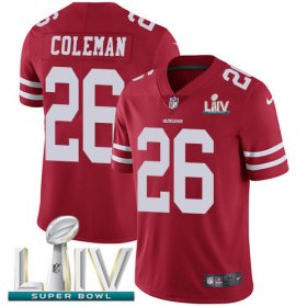 Wholesale Cheap Nike 49ers #26 Tevin Coleman Red Super Bowl LIV 2020 Team Color Men\'s Stitched NFL Vapor Untouchable Limited Jersey