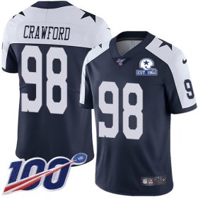Wholesale Cheap Nike Cowboys #98 Tyrone Crawford Navy Blue Thanksgiving Men\'s Stitched With Established In 1960 Patch NFL 100th Season Vapor Untouchable Limited Throwback Jersey