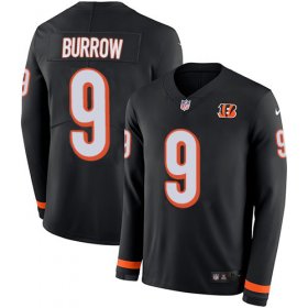 Wholesale Cheap Nike Bengals #9 Joe Burrow Black Team Color Men\'s Stitched NFL Limited Therma Long Sleeve Jersey