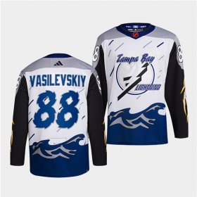 Wholesale Cheap Men\'s Tampa Bay Lightning #88 Andrei Vasilevskiy White 2022 Reverse Retro Stitched Jersey