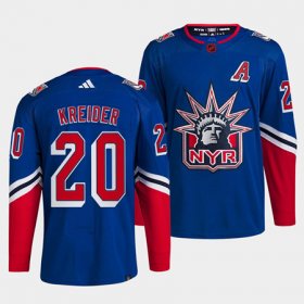 Wholesale Cheap Men\'s New York Rangers #20 Chris Kreider Blue 2022 Reverse Retro Stitched Jersey