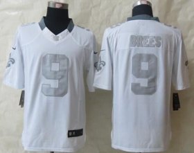 Wholesale Cheap Nike Saints #9 Drew Brees White Men\'s Stitched NFL Limited Platinum Jersey