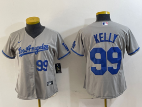 Cheap Women\'s Los Angeles Dodgers #99 Joe Kelly Number Grey With Los Stitched Cool Base Nike Jersey