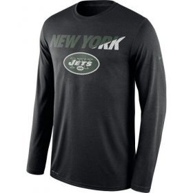 Wholesale Cheap Men\'s New York Jets Nike Black Legend Staff Practice Long Sleeves Performance T-Shirt