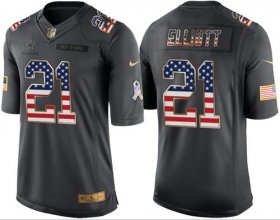 Wholesale Cheap Nike Cowboys #21 Ezekiel Elliott Black Men\'s Stitched NFL Limited USA Flag Salute To Service Jersey