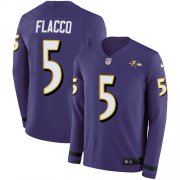 Wholesale Cheap Nike Ravens #5 Joe Flacco Purple Team Color Men's Stitched NFL Limited Therma Long Sleeve Jersey