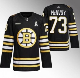 Cheap Men\'s Boston Bruins #73 Charlie McAvoy Black With Rapid7 Patch 100th Anniversary Stitched Jersey