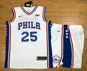 Wholesale Cheap Men\'s Philadelphia 76ers #25 Ben Simmons White 2017-2018 Nike Swingman Stubhub Stitched NBA Jersey With Shorts