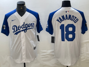 Cheap Men's Los Angeles Dodgers #18 Yoshinobu Yamamoto White Blue Fashion Stitched Cool Base Limited Jerseys