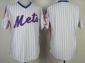 Wholesale Cheap Mitchell And Ness Mets Blank White(Blue Strip) Throwback Stitched MLB Jersey