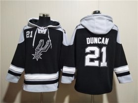Wholesale Cheap Men\'s San Antonio Spurs #21 Tim Duncan Black Ageless Must-Have Lace-Up Pullover Hoodie
