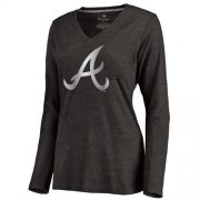 Wholesale Cheap Women's Atlanta Braves Platinum Collection Long Sleeve V-Neck Tri-Blend T-Shirt Black