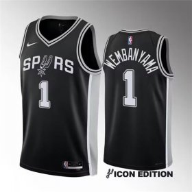 Big Size Men\'s San Antonio Spurs #1 Victor Wembanyama Black 2022-23 Icon Edition Stitched Basketball Jerseys