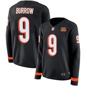 Wholesale Cheap Nike Bengals #9 Joe Burrow Black Team Color Women\'s Stitched NFL Limited Therma Long Sleeve Jersey