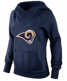 Wholesale Cheap Women\'s Los Angeles Rams Logo Pullover Hoodie Navy Blue