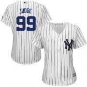 Wholesale Cheap Yankees #99 Aaron Judge White Strip Home Women's Stitched MLB Jersey