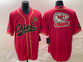 Wholesale Cheap Men\'s Kansas City Chiefs Big Logo Red Gold Cool Base Stitched Baseball Jersey