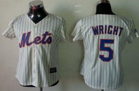 Wholesale Cheap Mets #5 David Wright Cream(Blue Strip) Women\'s Fashion Stitched MLB Jersey