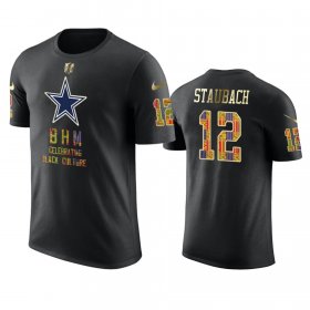 Wholesale Cheap Cowboys #12 Roger Staubach Black Men\'s Black History Month T-Shirt