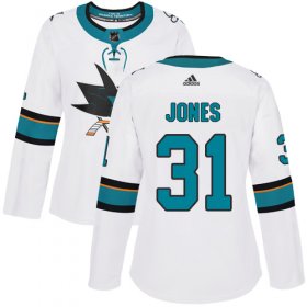 Wholesale Cheap Adidas Sharks #31 Martin Jones White Road Authentic Women\'s Stitched NHL Jersey