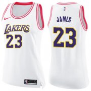 Wholesale Cheap Women's Nike Los Angeles Lakers #23 LeBron James White Pink NBA Swingman Fashion Jersey