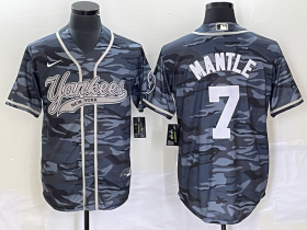 Wholesale Cheap Men\'s New York Yankees #7 Mickey Mantle Grey Camo Cool Base With Patch Stitched Baseball Jersey