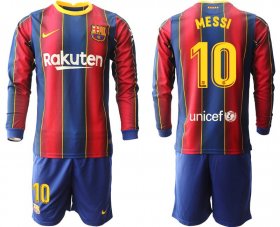 Wholesale Cheap Men 2020-2021 club Barcelona home long sleeve 10 red Soccer Jerseys