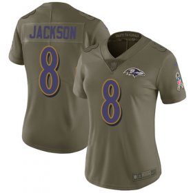 Wholesale Cheap Nike Ravens #8 Lamar Jackson Olive Women\'s Stitched NFL Limited 2017 Salute to Service Jersey