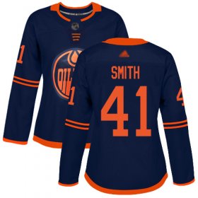 Wholesale Cheap Adidas Oilers #41 Mike Smith Navy Alternate Authentic Women\'s Stitched NHL Jersey