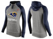 Wholesale Cheap Women's Nike Los Angeles Rams Performance Hoodie Grey & Dark Blue