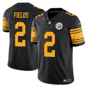 Cheap Men\'s Pittsburgh Steelers #2 Justin Fields Black Color Rush Vapor Limited Football Stitched Jersey