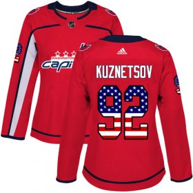 Wholesale Cheap Adidas Capitals #92 Evgeny Kuznetsov Red Home Authentic USA Flag Women\'s Stitched NHL Jersey