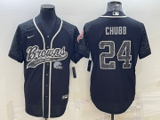 Wholesale Cheap Men's Cleveland Browns #24 Nick Chubb Black Reflective With Patch Cool Base Stitched Baseball Jersey