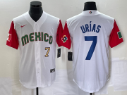 Wholesale Cheap Men's Mexico Baseball #7 Julio Urias Number 2023 White Red World Classic Stitched Jersey2