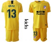 Wholesale Cheap Atletico Madrid #13 Oblak Yellow Goalkeeper Kid Soccer Club Jersey