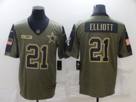 Wholesale Cheap Men\'s Dallas Cowboys #21 Ezekiel Elliott Nike Olive 2021 Salute To Service Limited Player Jersey