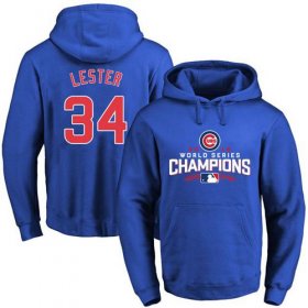 Wholesale Cheap Cubs #34 Jon Lester Blue 2016 World Series Champions Pullover MLB Hoodie