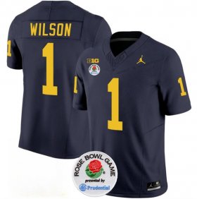 Cheap Men\'s Michigan Wolverines #1 Roman Wilson 2023 F.U.S.E. Navy Blue Rose Bowl Patch Stitched Jersey