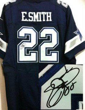 Wholesale Cheap Nike Cowboys #22 Emmitt Smith Navy Blue Team Color Men\'s Stitched NFL Elite Autographed Jersey