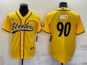 Wholesale Cheap Men's Pittsburgh Steelers #90 T.J. Watt Gold With Patch Cool Base Stitched Baseball Jersey