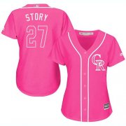 Wholesale Cheap Rockies #27 Trevor Story Pink Fashion Women's Stitched MLB Jersey