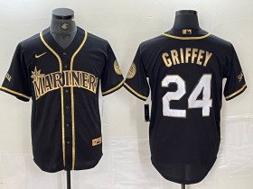 Cheap Men\'s Seattle Mariners #24 Ken Griffey Jr Black 2021 Golden Edition Stitched Cool Base Nike Jersey